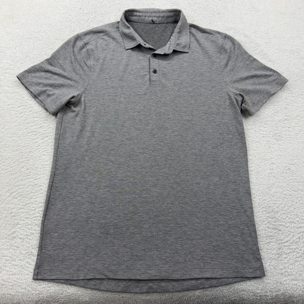 Lululemon Evolution‎ Polo Shirt Mens Medium Heathered Grey Short Sleeve Golf Top
